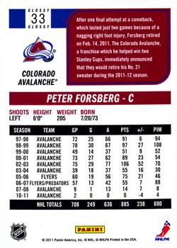 2011-12 Score - Glossy #33 Peter Forsberg Back