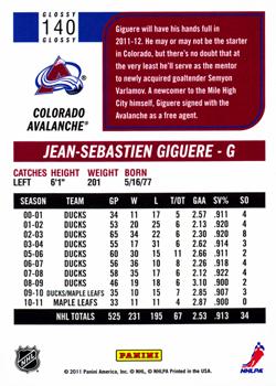 2011-12 Score - Glossy #140 Jean-Sebastien Giguere Back