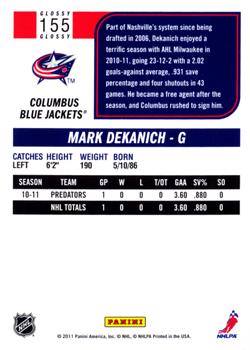 2011-12 Score - Glossy #155 Mark Dekanich Back