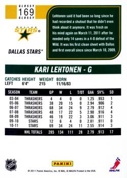 2011-12 Score - Glossy #169 Kari Lehtonen Back