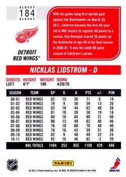 2011-12 Score - Glossy #184 Nicklas Lidstrom Back