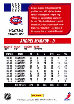 2011-12 Score - Glossy #255 Andrei Markov Back