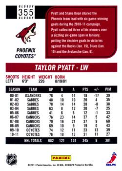 2011-12 Score - Glossy #355 Taylor Pyatt Back