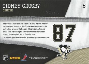 2011-12 Panini Pinnacle - Threads Prime #5 Sidney Crosby Back