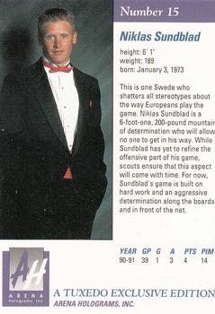 1991 Arena Draft Picks #15 Niklas Sundblad  Back