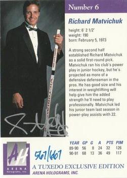 1991 Arena Draft Picks - Autographs #6 Richard Matvichuk  Back