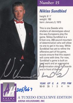 1991 Arena Draft Picks - Autographs #15 Niklas Sundblad  Back
