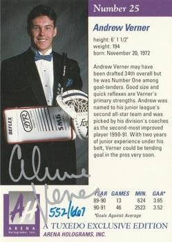 1991 Arena Draft Picks - Autographs #25 Andrew Verner  Back