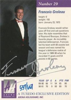 1991 Arena Draft Picks - Autographs #29 Francois Groleau  Back