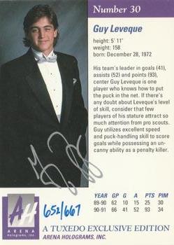 1991 Arena Draft Picks - Autographs #30 Guy Leveque  Back