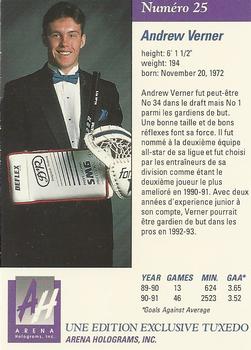 1991 Arena Draft Picks French #25 Andrew Verner  Back