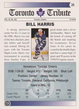 1991-92 Ultimate Original 6 #35 Bill Harris Back
