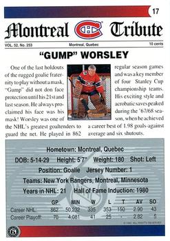 1991-92 Ultimate Original 6 #17 Lorne Worsley Back