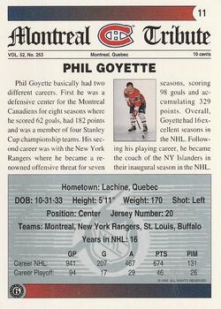 1991-92 Ultimate Original 6 #11 Phil Goyette Back