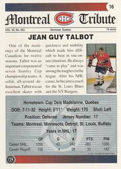 1991-92 Ultimate Original 6 #16 Jean-Guy Talbot Back