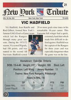 1991-92 Ultimate Original 6 #21 Vic Hadfield Back