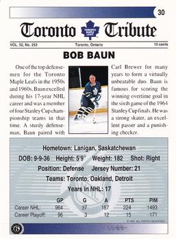 1991-92 Ultimate Original 6 #30 Bobby Baun Back