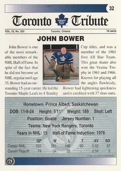 1991-92 Ultimate Original 6 #32 John Bower Back