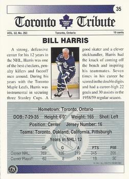 1991-92 Ultimate Original 6 #35 Bill Harris Back