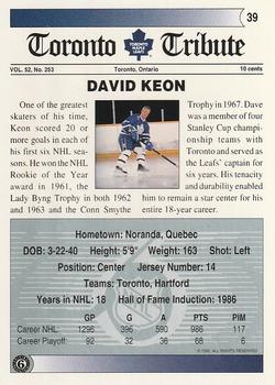 1991-92 Ultimate Original 6 #39 David Keon Back