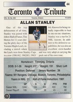 1991-92 Ultimate Original 6 #44 Allan Stanley Back