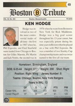 1991-92 Ultimate Original 6 #49 Ken Hodge Back