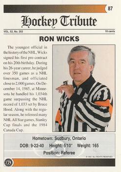 1991-92 Ultimate Original 6 #87 Ron Wicks Back
