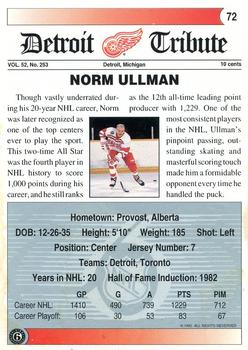1991-92 Ultimate Original 6 #72 Norm Ullman Back