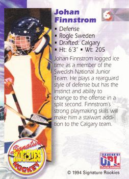 1994-95 Signature Rookies #6 Johan Finnstrom Back