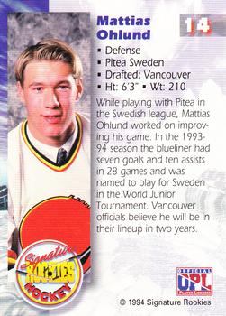 1994-95 Signature Rookies #14 Mattias Ohlund Back