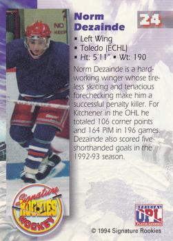 1994-95 Signature Rookies #24 Norm Dezainde Back