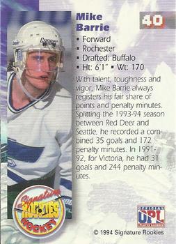 1994-95 Signature Rookies #40 Mike Barrie Back