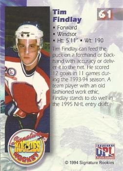 1994-95 Signature Rookies #61 Tim Findlay Back