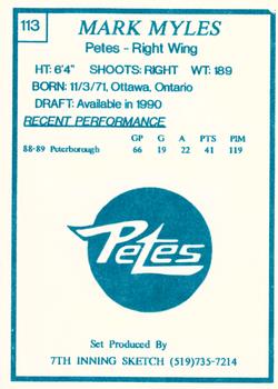 1989-90 7th Inning Sketch OHL #113 Mark Myles Back