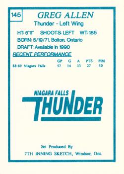 1989-90 7th Inning Sketch OHL #145 Greg Allen Back