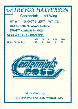 1989-90 7th Inning Sketch OHL #157 Trevor Halverson Back