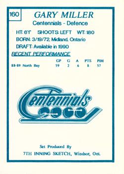 1989-90 7th Inning Sketch OHL #160 Gary Miller Back