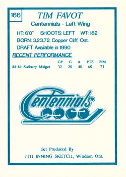 1989-90 7th Inning Sketch OHL #166 Tim Favot Back