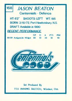 1989-90 7th Inning Sketch OHL #168 Jason Beaton Back