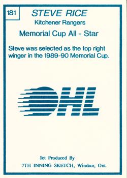 1989-90 7th Inning Sketch OHL #181 Steven Rice Back