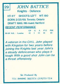1989-90 7th Inning Sketch OHL #29 John Battice Back