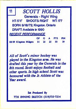 1989-90 7th Inning Sketch OHL #11 Scott Hollis Back