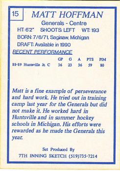 1989-90 7th Inning Sketch OHL #15 Matt Hoffman Back
