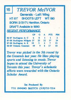 1989-90 7th Inning Sketch OHL #16 Trevor McIvor Back