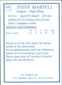 1989-90 7th Inning Sketch OHL #34 Steve Martell Back