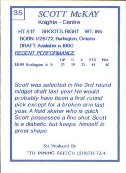 1989-90 7th Inning Sketch OHL #35 Scott McKay Back
