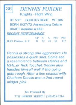 1989-90 7th Inning Sketch OHL #36 Dennis Purdie Back