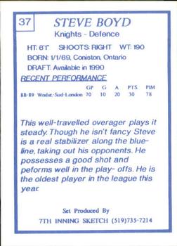 1989-90 7th Inning Sketch OHL #37 Steve Boyd Back