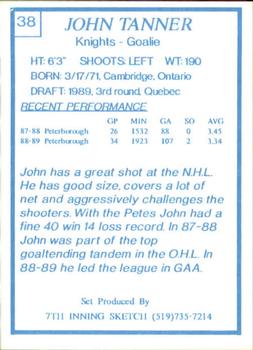1989-90 7th Inning Sketch OHL #38 John Tanner Back