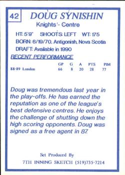 1989-90 7th Inning Sketch OHL #42 Doug Synishin Back